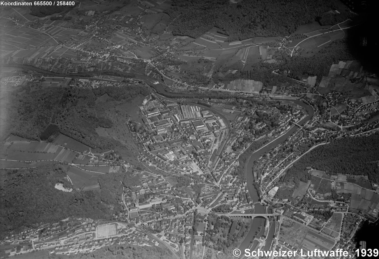 Baden 1939; Bildmitte: Industrieareal 'BBC'